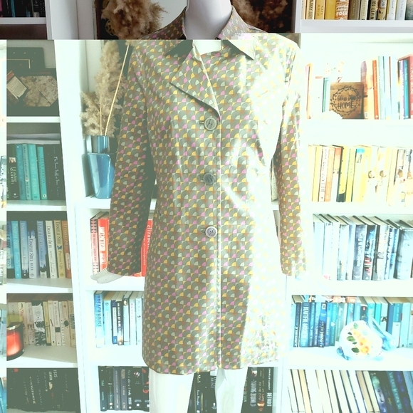 Sigrid Olsen Jackets & Blazers - Sigrid Olsen Brown Colorful Pattern Spring Classic Rain Trench Coat P1383